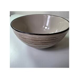 THOMSON POTTERY Birch Brown Striped Textured 6" Cereal Soup Bowl Set of 4
